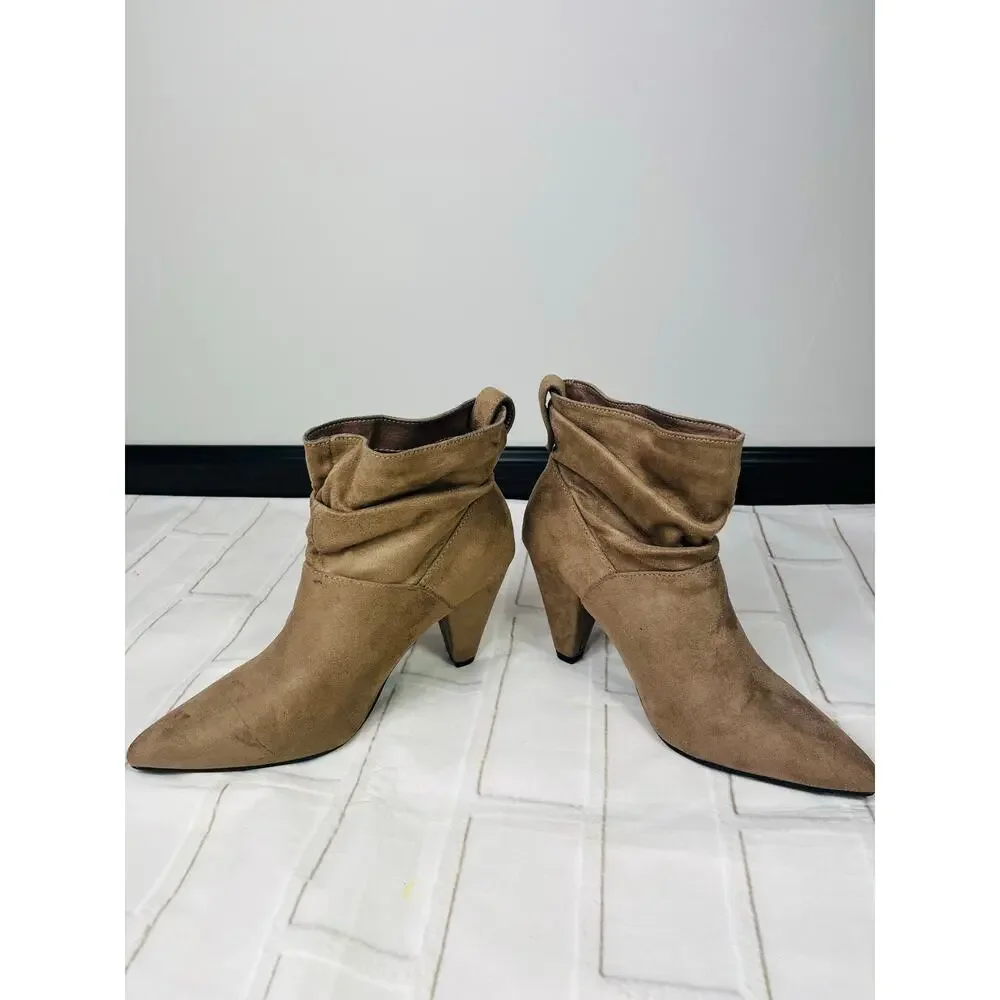 Liliana tan suede pointed toe heeled boots size 8.5